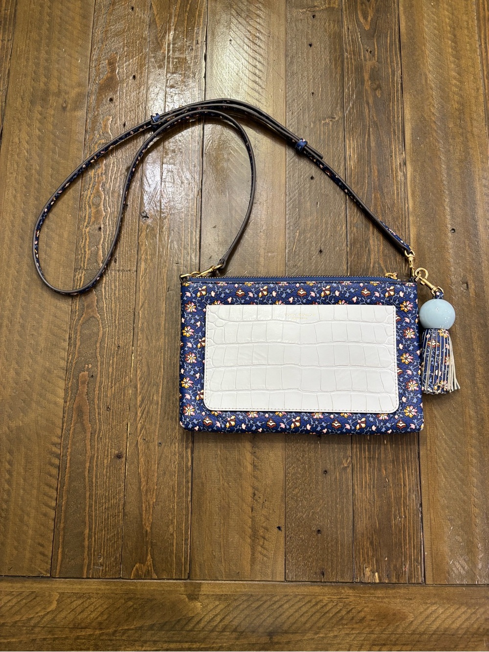 Tory Burch Color-Block Tassel Crossbody in Wild Blue Paisley